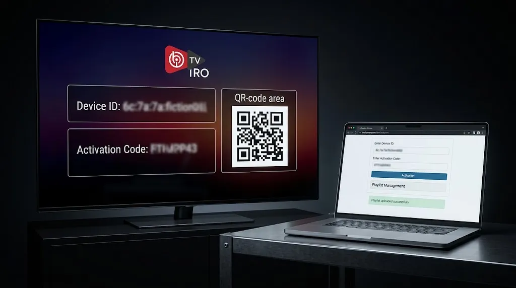 IBO Player activation code and device ID used to add a playlist
