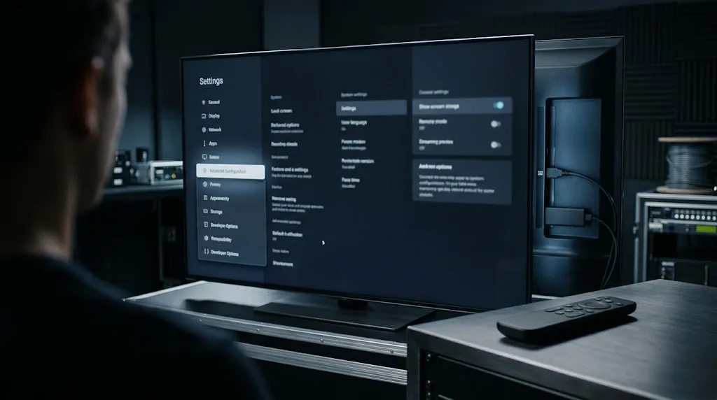Fire TV setup showing the path toward developer options for app installation