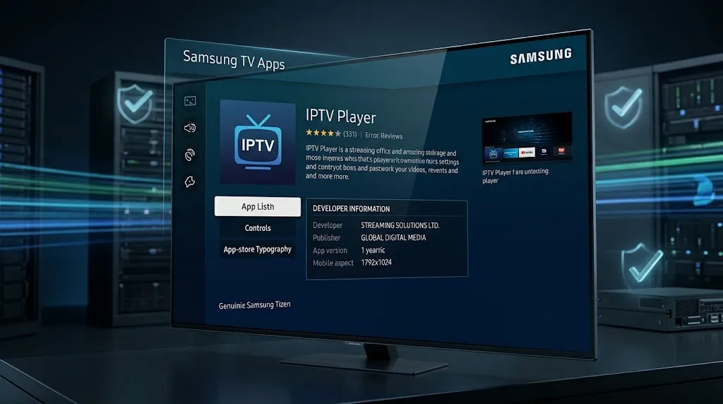 Checking the IPTV app publisher in the Samsung Smart TV app store