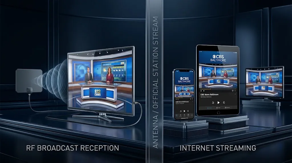 Maryland local TV antenna and official station streaming on a smart device