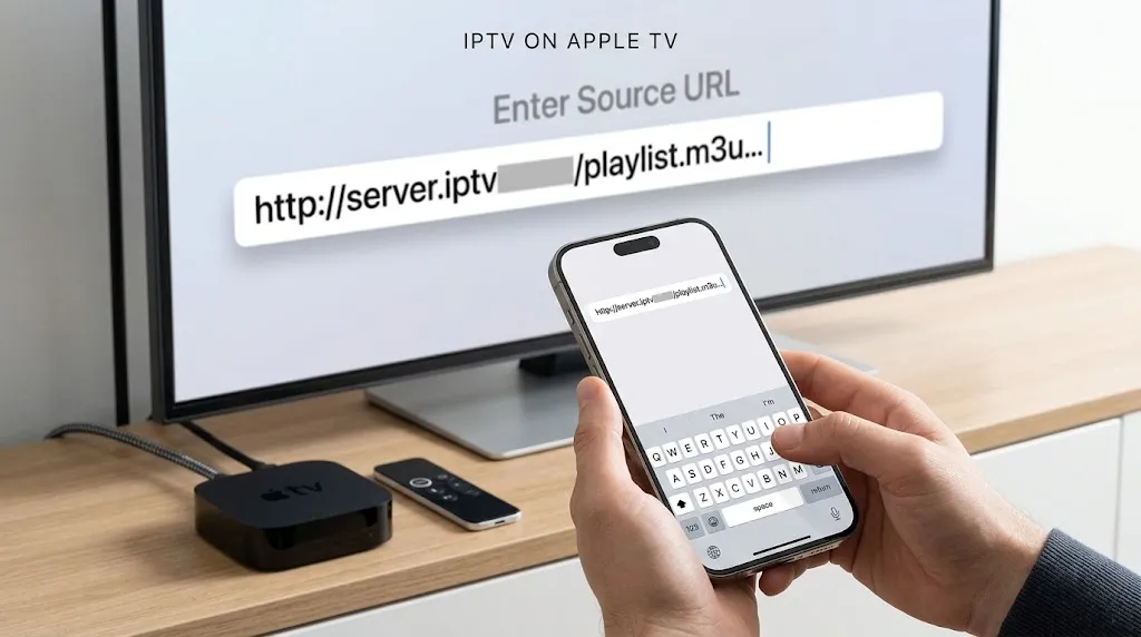 Entering IPTV source details on Apple TV with an iPhone keyboard