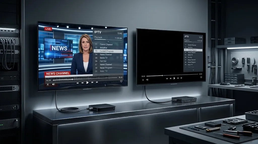 IPTV black screen troubleshooting comparing two devices playing the same channel