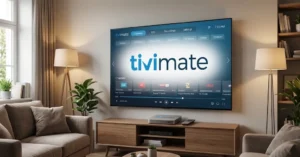 TiviMate IPTV app displaying live TV channels and EPG on a Smart TV