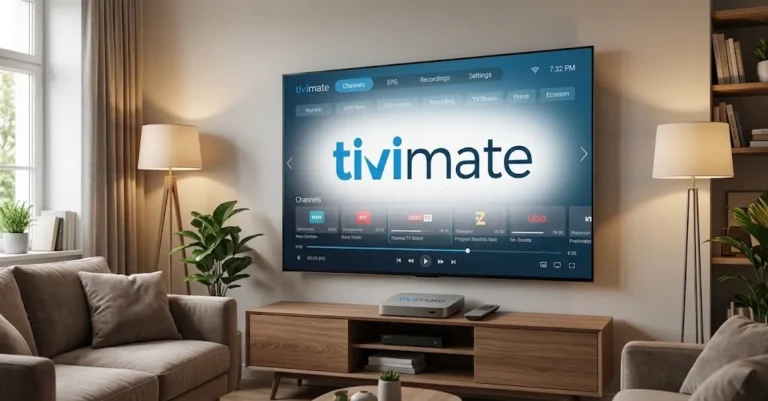 TiviMate IPTV app displaying live TV channels and EPG on a Smart TV