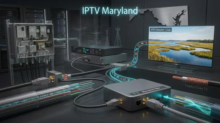 IPTV Maryland showing television delivered as data over an internet connection instead of a broadcast signal or cable channel slot