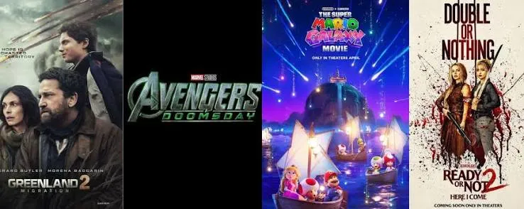 Banner displaying movie posters including Greenland 2, Avengers Doomsday, The Super Mario Galaxy Movie, and Ready or Not 2 representing new VOD releases on Maryland IPTV