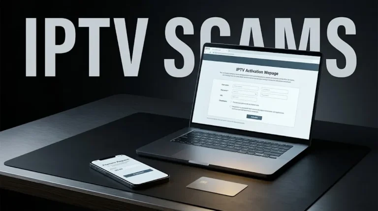 IPTV scams showing a fake activation page, payment request, and gift card